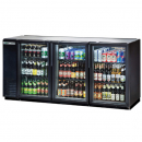 True TBB-24GAL-72G-HC-LD 72" Black Narrow Glass Door Back Bar Refrigerator with Galvanized Top and LED Lighting