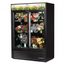 True GDM-47FC-HC-LD 54 1/8" Two Door Black Glass Sliding Door Refrigerated Floral Case with 4 Shelves and Hydrocarbon Refrigerant - 115V