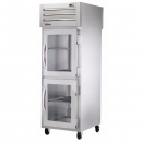 True STA1RPT-2HG-1S-HC 27.5" Spec Series Pass-Thru 1-Section Refrigerator With 2 Glass Half Doors On Front And 1 Solid Door On Rear, Aluminum Interior And Chrome Shelves With Hydrocarbon Refrigerant, 115 Volts