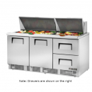 True TFP-72-30M-D-2 72 1/8" Two Door / Two Left Drawer Sandwich / Salad Prep Refrigerator with 30 Pans, 4 Shelves and 134A Refrigerant - 115V