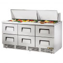 True TFP-72-30M-D-6 72 1/8" Six Drawer Salad / Sandwich Prep Refrigerator with 30 Pans and 134A Refrigerant - 115V