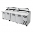 True TPP-AT-119-HC 119 1/4" Four Door Refrigerated Pizza Prep Table with 8 Shelves, 15 Pans and Hydrocarbon Refrigerant