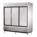 True TSD-69 78" TSD Series Reach-In Refrigerator With 3 Stainless Steel Sliding Doors, Aluminum Interior And 9 PVC Coated Shelves, 115 Volts