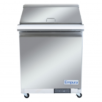 Empura E-KSP29M 28.9" Mega Top Sandwich/Salad Table Refrigerator 12 Pan, 1 Solid Door, Stainless Steel  And 9" Cutting Board - 7 Cu Ft, 115 Volts