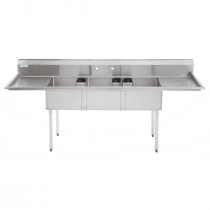 Empura E-S3C181811-18LR 18" x 18" x 11" Stainless Steel 3 Compartment Sink With 18" Left and Right Drainboard