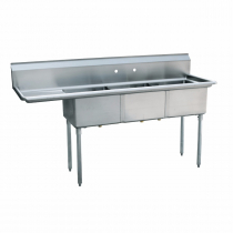 Empura EMFC-3-1818L Stainless Steel 3 Compartment Commercial Sink with 1 Left Side Drainboard, 18” x 18” x 11” Bowls