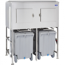 Manitowoc LBCS1360 Large Bin 60" Wide 772 lb Capacity Ice Storage and Transport System With 2 Polyethylene 207-lb Capacity Ice Carts And 6 NSF 16-lb Capacity Ice Totes