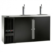 Perlick DZS60_BRSDC_WW_1DA1DA 60 Inch Dual-Zone Back Bar Refrigerated Red and White Wine Keg Storage with 2 Draft Dispenser Heads 2 Black Vinyl Doors and Right Condensing Unit