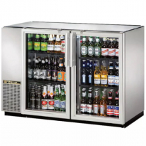 True TBB-24GAL-48G-S-HC-LD 48" Stainless Steel Narrow Glass Door Back Bar Refrigerator with Galvanized Top and LED Lighting