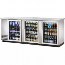 True TBB-4G-S-HC-LD 90" Stainless Steel Glass Door Back Bar Refrigerator with LED Lighting 