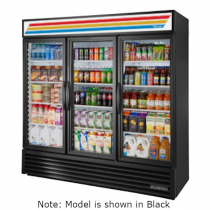 True GDM-72-HC~TSL01 78 1/8" White Three Section Glass Door Refrigerated Merchandiser with LED Lighting - 115V