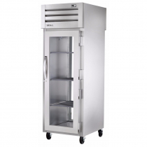 True STG1RPT-1G-1G-HC 27.5" Spec Series Pass-Thru 1-Section Refrigerator With 1 Glass Door On Front And 1 Glass Door On Rear, Aluminum Interior And PVC Wire Shelves With Hydrocarbon Refrigerant, 115 Volts