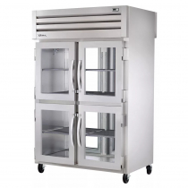 True STG2RPT-4HG-2G-HC 53" Spec Series Pass-Thru 2-Section Refrigerator With 4 Glass Half Doors On Front And 2 Glass Doors On Rear, Aluminum Interior And PVC Wire Shelves With Hydrocarbon Refrigerant, 115 Volts