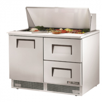 True TFP-48-18M-D-2 48 1/8" One Door Refrigerated Salad / Sandwich Prep Refrigerator with Two Right Drawers with 2 Shelves, 18 Pans and 134A Refrigerant - 115V