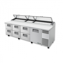 True TPP-AT-119D-6-HC 119 1/4" One Door Refrigerated Pizza Prep Table with Six Drawers, 2 Shelves, 15 Pans and Hydrocarbon Refrigerant