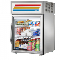 True GDM-05PT-S-HC~TSL01 24" Stainless Steel Pass Through Countertop Display Refrigerator with Swing Door - 115V