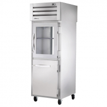 True STG1RPT-1HG/1HS-1G-HC 27.5" Spec Series Pass-Thru 1-Section Refrigerator With 1 Glass And 1 Solid Half Door On Front And 1 Glass Door On Rear, Aluminum Interior And PVC Wire Shelves With Hydrocarbon Refrigerant, 115 Volts