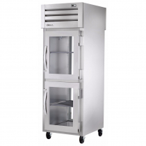 True STG1RPT-2HG-1G-HC 27.5" Spec Series Pass-Thru 1-Section Refrigerator With 2 Glass Half Doors On Front And 1 Glass Door On Rear, Aluminum Interior And PVC Wire Shelves With Hydrocarbon Refrigerant, 115 Volts