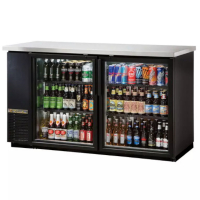 True TBB-24-60G-HC-LD 61" Black Narrow Glass Door Back Bar Refrigerator with LED Lighting