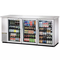 True TBB-24-72G-S-HC-LD 73" Stainless Steel Narrow Glass Door Back Bar Refrigerator with LED Lighting