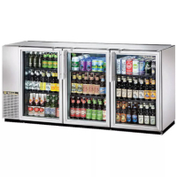 True TBB-24GAL-72G-S-HC-LD 72" Stainless Steel Narrow Glass Door Back Bar Refrigerator with Galvanized Top and LED Lighting