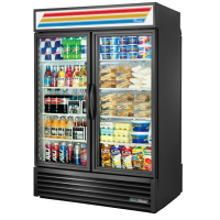 True GDM-49RL-HC~TSL01 54 1/8" Black Two Section Rear Load Glass Door Refrigerated Merchandiser - 115V