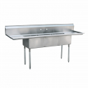 Empura EMFC-3-1824LR Stainless Steel 3 Compartment Commercial Sink With 2 Drainboards, 18” x 24” x 14” Bowls