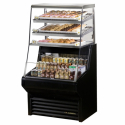 True THAC-36DG-LD-B 36" Black Refrigerated Horizontal Air Curtain Merchandiser with Five Shelves - 8.8 Cu. Ft. 